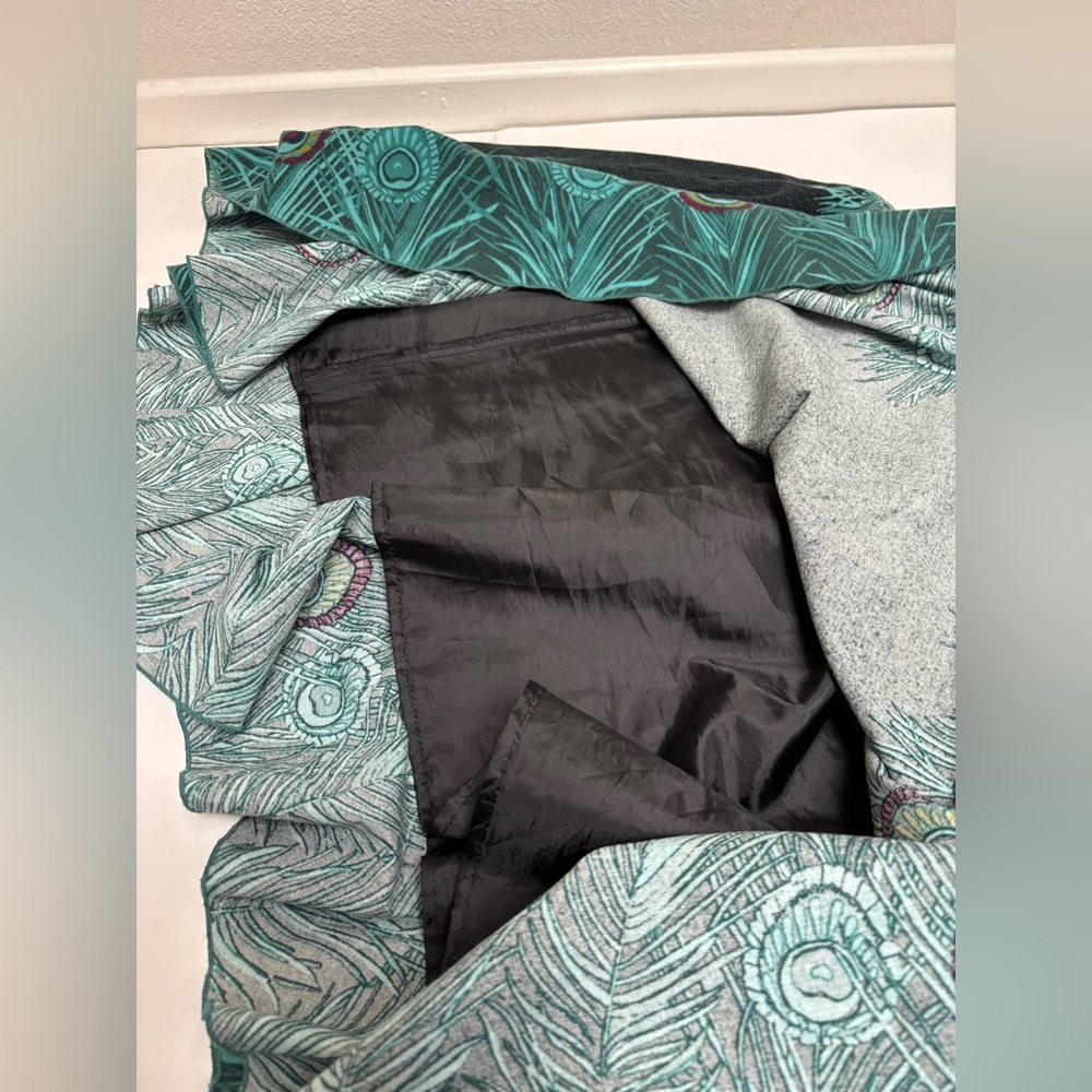 H&M peacock feather flare midi skirt size 6 turquoise green bohemian boho hippie - Picture 7 of 14